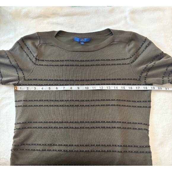 Striped Dark Green Blouse Short Sleeve Ruched Knit Top By Apt.9 Womens Size L - Picture 7 of 10